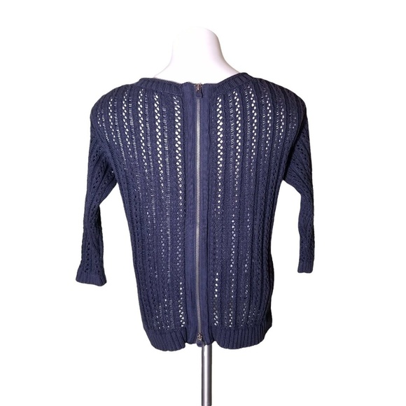 Anthropologie Moth Cable Knit Blue Zip Back Sweater Womens Size Small - Picture 3 of 8